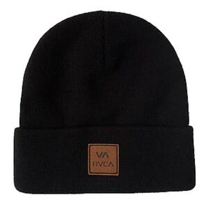 RVCA Black Knit Beanie with Brown Patch